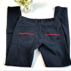 Indigo Rein Skinny Jeans with Red Embellishment